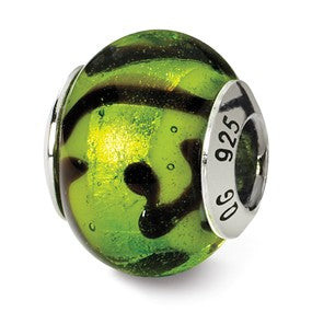 Sterling Silver Green/Black Italian Murano Bead Charm hide-image