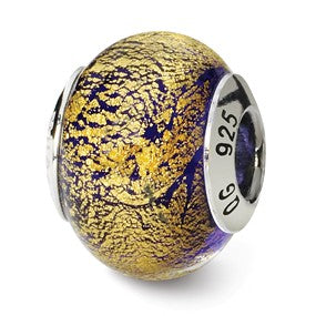 Sterling Silver Gold/Purple Italian Murano Bead Charm hide-image