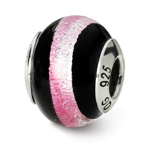 Sterling Silver Pink/Black Italian Murano Bead Charm hide-image