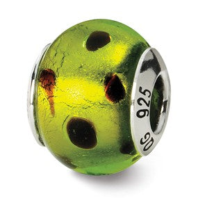 Sterling Silver Green/Black Italian Murano Bead Charm hide-image