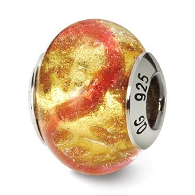 Sterling Silver Yellow/Pink/Gold Italian Murano Bead Charm hide-image