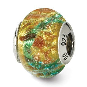 Sterling Silver Yellow/Blue/Gold Italian Murano Bead Charm hide-image