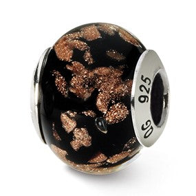 Sterling Silver Black/Gold Italian Murano Bead Charm hide-image