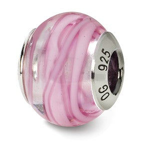 Sterling Silver Pink/White Italian Murano Bead Charm hide-image