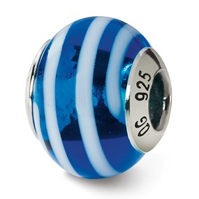 Sterling Silver Blue/White Italian Murano Bead Charm hide-image