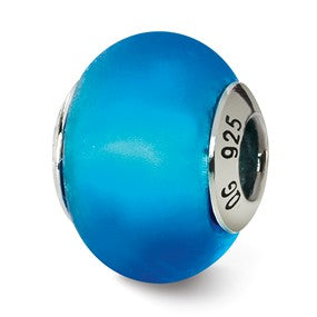 Sterling Silver Blue Matte Italian Murano Bead Charm hide-image