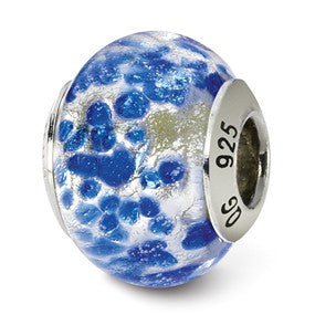 Sterling Silver Silver/Blue Italian Murano Bead Charm hide-image