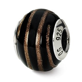 Sterling Silver Black/Gold Italian Murano Bead Charm hide-image