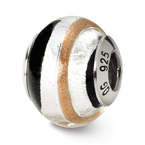 Sterling Silver Silvr/Gold/Black Italian Murano Bead Charm hide-image