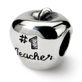 Sterling Silver #1 Teacher on Apple Bead Charm hide-image