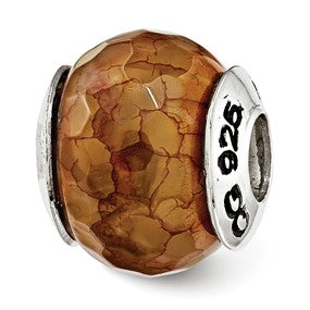 Sterling Silver Brown Shell Faceted Rondell Stone Bead Charm hide-image