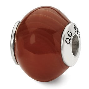 Sterling Silver Red Brown Agate Stone Bead Charm hide-image