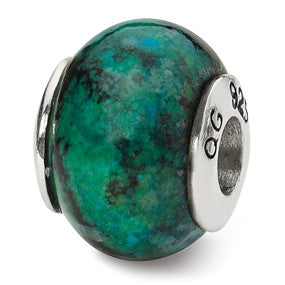Sterling Silver Blue GreenRecon Serpentine Stone Bead Charm hide-image