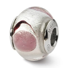 Sterling Silver White/Lavender/Blck Italian Murano Bead Charm hide-image