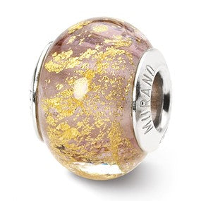 Sterling Silver Lavender/Gold Italian Murano Bead Charm hide-image