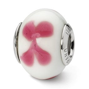Sterling Silver White/ Pink Italian Murano Bead Charm hide-image