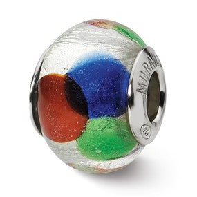 Sterling Silver White/Blue/Green/Red Italian Murano Bead Charm hide-image