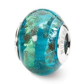 Sterling Silver Aqua/Gold Italian Murano Bead Charm hide-image