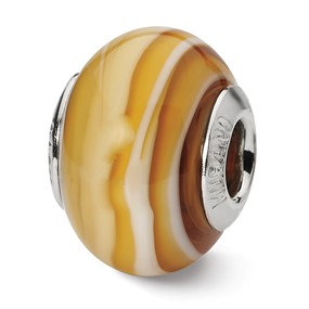 Sterling Silver Carmel/White Italian Murano Bead Charm hide-image
