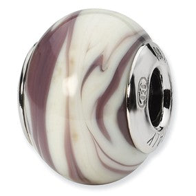 Sterling Silver Lavender/White Italian Murano Bead Charm hide-image