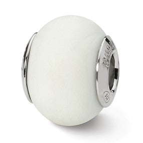 Sterling Silver White Matte Italian Murano Bead Charm hide-image