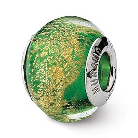 Sterling Silver Green/Gold Italian Murano Bead Charm hide-image