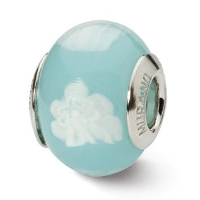 Sterling Silver Lt. Blue/White Italian Murano Bead Charm hide-image