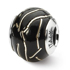 Sterling Silver Black/Silver Italian Murano Bead Charm hide-image