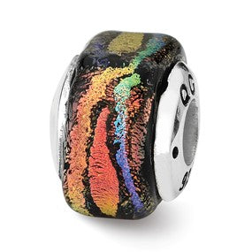 Sterling Silver Orange Square Dichroic Glass Bead Charm hide-image