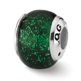 Sterling Silver Green Dichroic Glass Bead Charm hide-image
