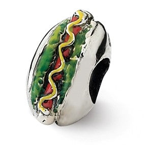 Sterling Silver Enameled Hot Dog Bead Charm hide-image
