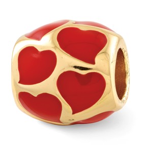 Gold Plated Red Enameled Hearts Bead Charm hide-image