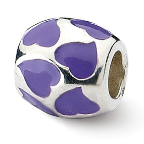 Sterling Silver Purple Enameled Hearts Bead Charm hide-image
