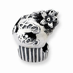 Sterling Silver Cupcake with Flowers Bead Charm hide-image