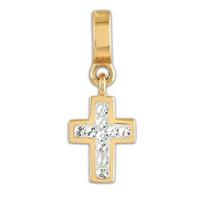 Gold Plated Swarovski Elements Cross Dangle Bea Charm hide-image