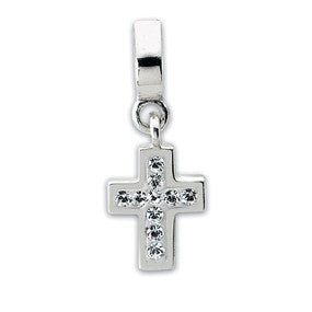 Sterling Silver Clear Swarovski Elements Cross Dangle Bead Charm hide-image