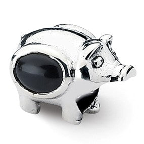 Sterling Silver Onyx Pig Bead Charm hide-image