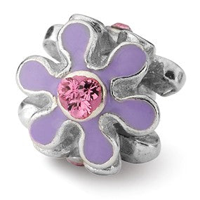 Sterling Silver Purple Flower w/Swarovski Elements Bead Charm hide-image