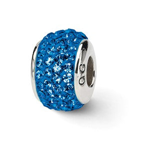 Sterling Silver Medium Blue Full Swarovski Elements Bead Charm hide-image