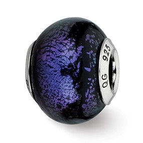 Sterling Silver Purple Italian Murano Glass Bead Charm hide-image