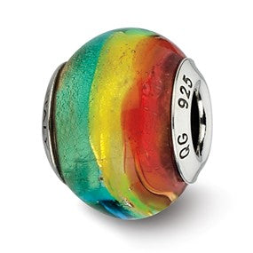 Sterling Silver Red/Green/Yellow Italian Murano Bead Charm hide-image