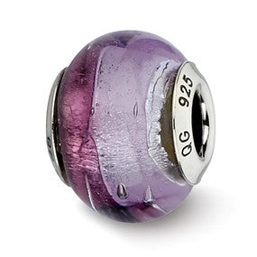 Sterling Silver Dk & Lt Purple/Silver Italian Murano Bead Charm hide-image
