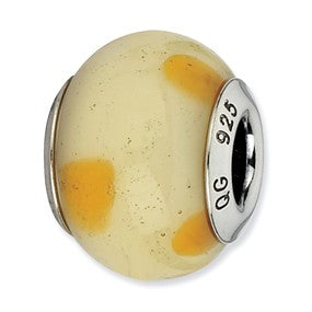 Sterling Silver Cream w/Dots Italian Murano Bead Charm hide-image