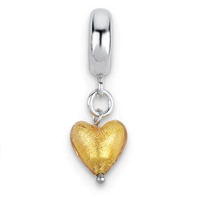 Sterling Silver Yellow Heart Italian Murano Dangle Bead Charm hide-image