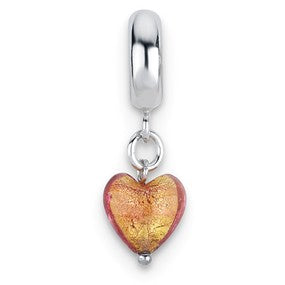 Sterling Silver Pink/Orange Italian Murano Dangle Bead Charm hide-image
