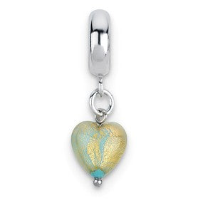 Sterling Silver Sea Foam Heart Ital. Murano Dangle Bead Charm hide-image