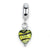 Heart Lime Stripe Ital Murano Charm Dangle Bead in Sterling Silver