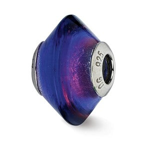 Sterling Silver Dark Blue & Pink Italian Murano Bead Charm hide-image