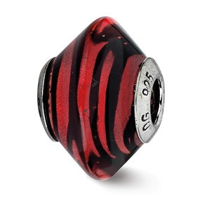 Sterling Silver Red w/Black Stripes Italian Murano Bead Charm hide-image