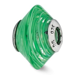 Sterling Silver Green Swirls Italian Murano Glass Bead Charm hide-image